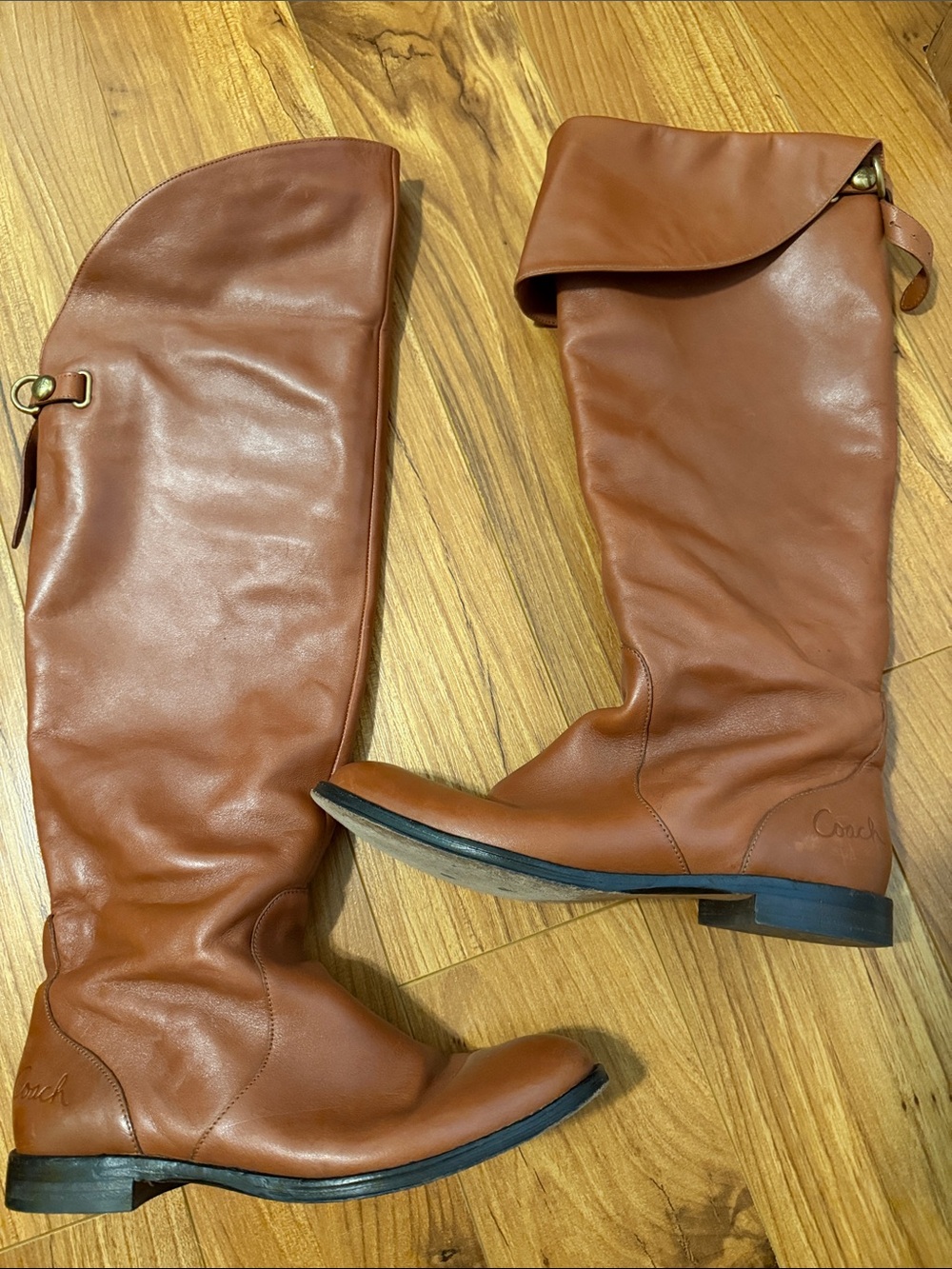 Coach Cognac Leather Fold-Over Riding Boots